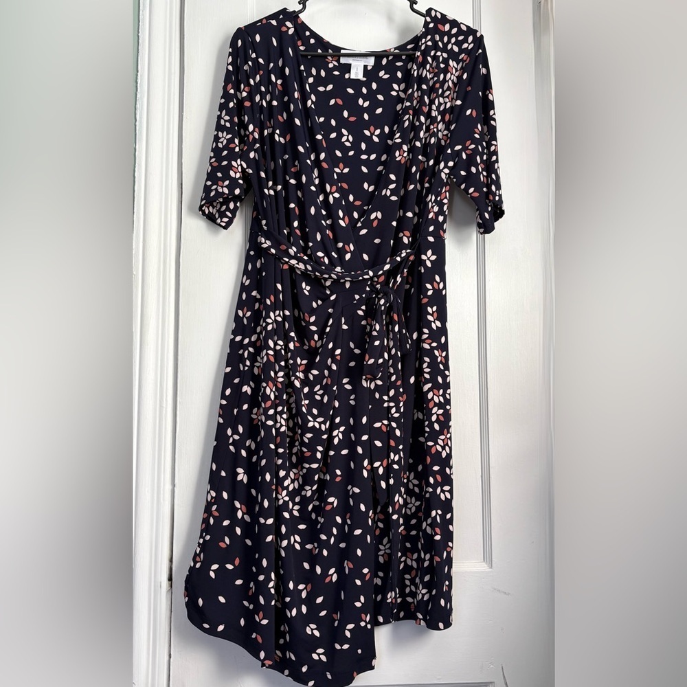 Motherhood Maternity Wrap Dress Tie Waist Short Sleeves, Sz: Large